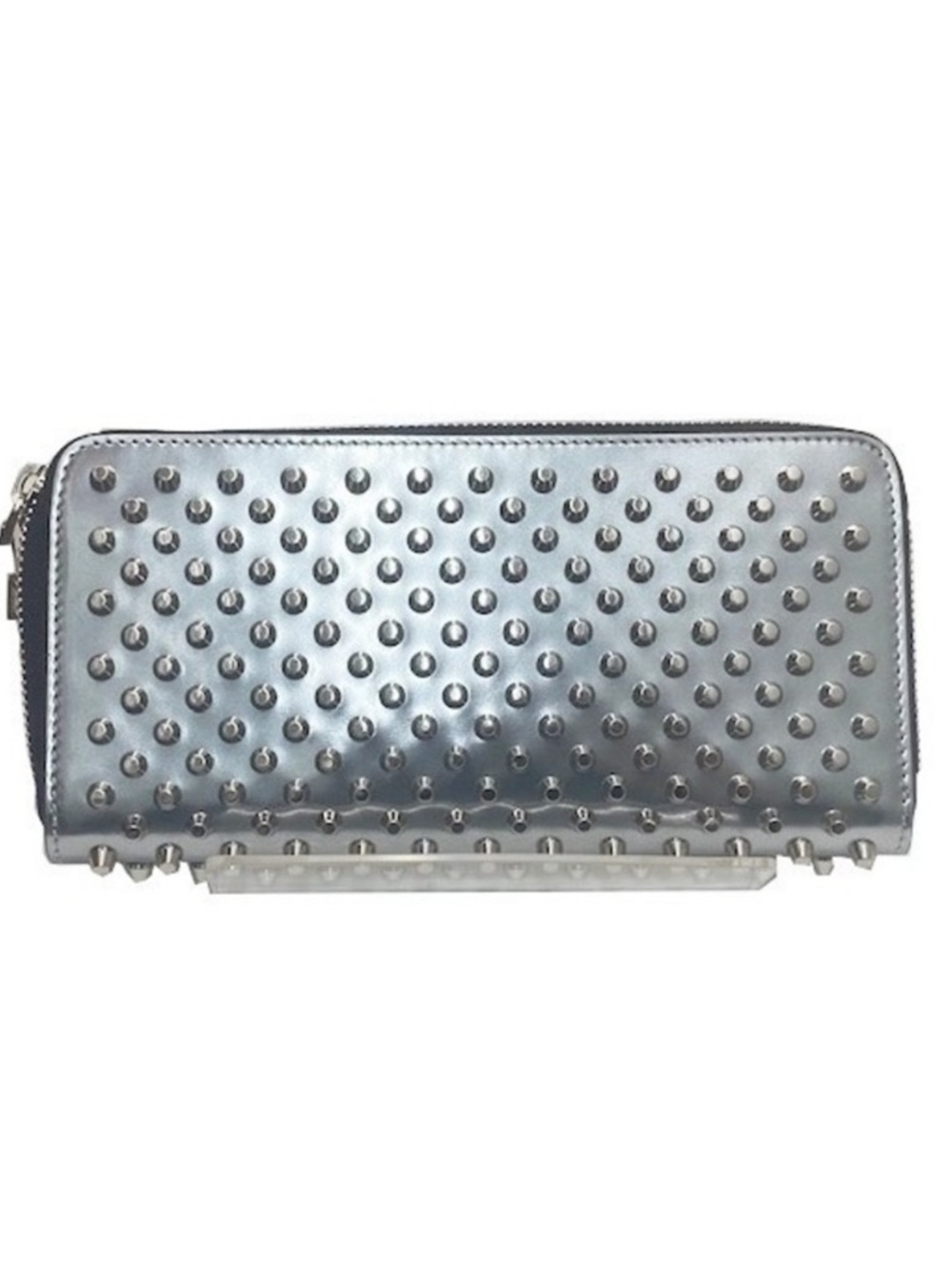 Christian Louboutin Panettone Metallic Silver Spike Studs Long Wallet Zip Around